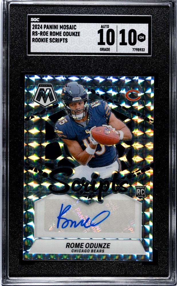 ROME ODUNZE GEM 10 2024 PANINI MOSAIC ROOKIE SCRIPTS AUTO POP 1 BEARS FAN MUST!