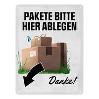 Pakete Bitte Hier Ablegen, Danke! Metallschild In 15X20 Cm - Pfeil Links