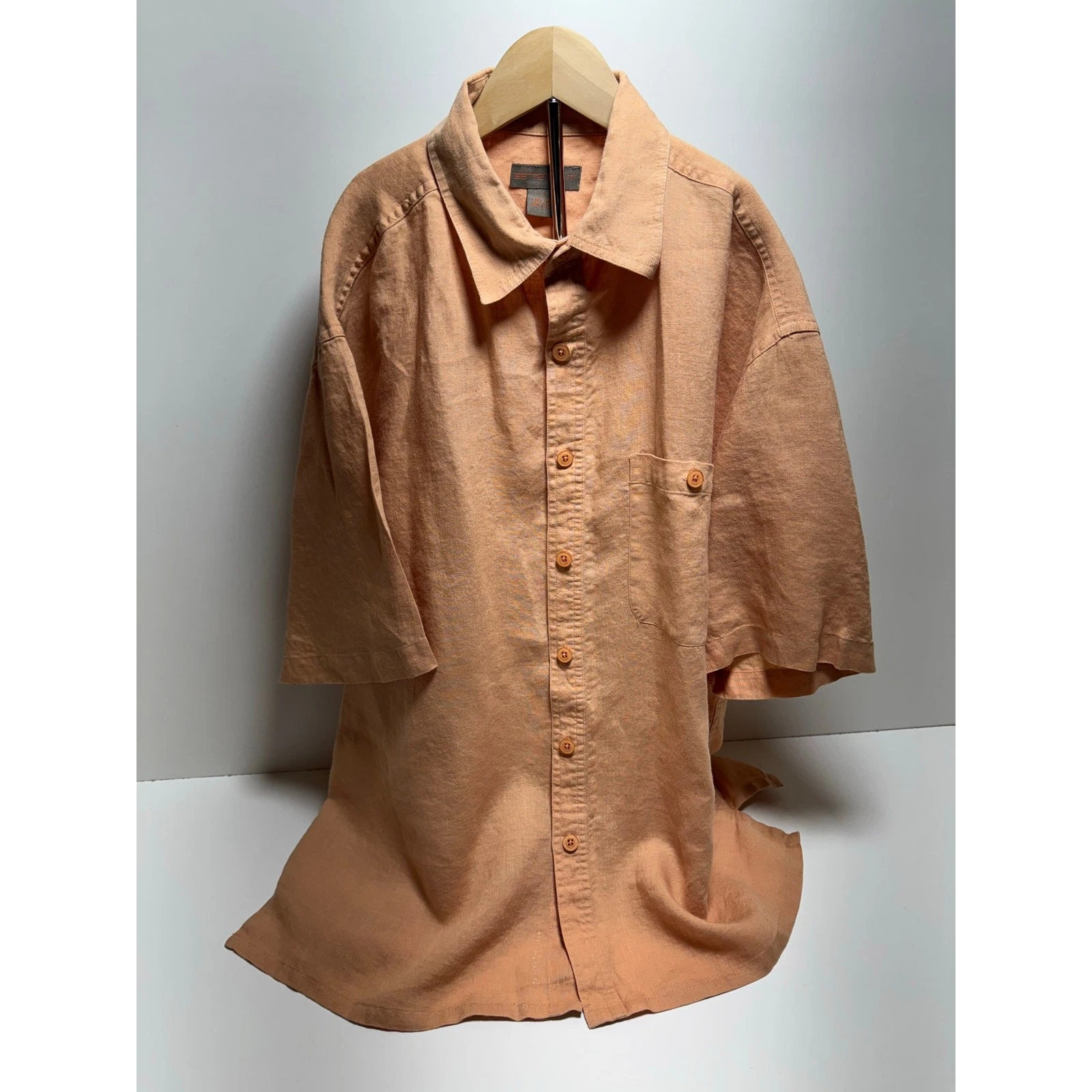 Sette Ponte Shirt Linen Button Front Short Sleeve Shirt Copper Color Beach