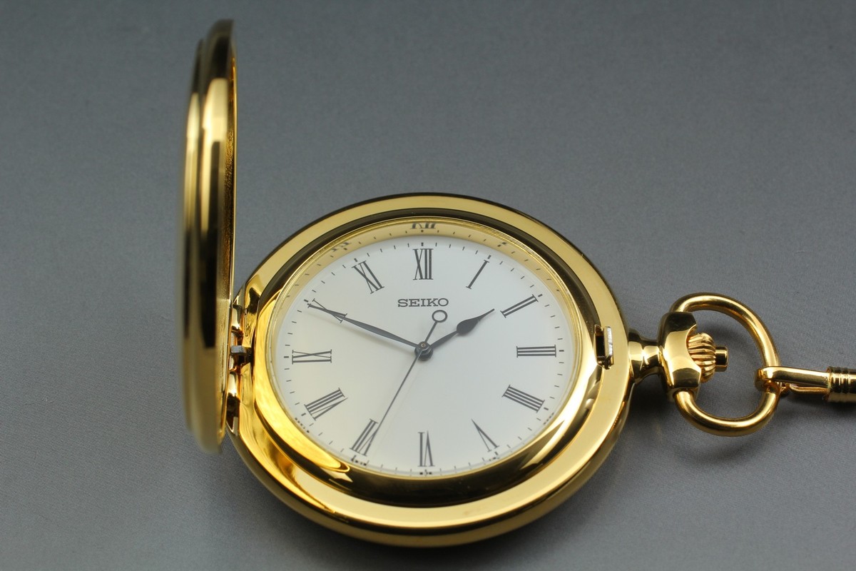 Vintage 2001 Seiko Pocket Watch 7N21-0A00 ASGP Gold Full Hunter