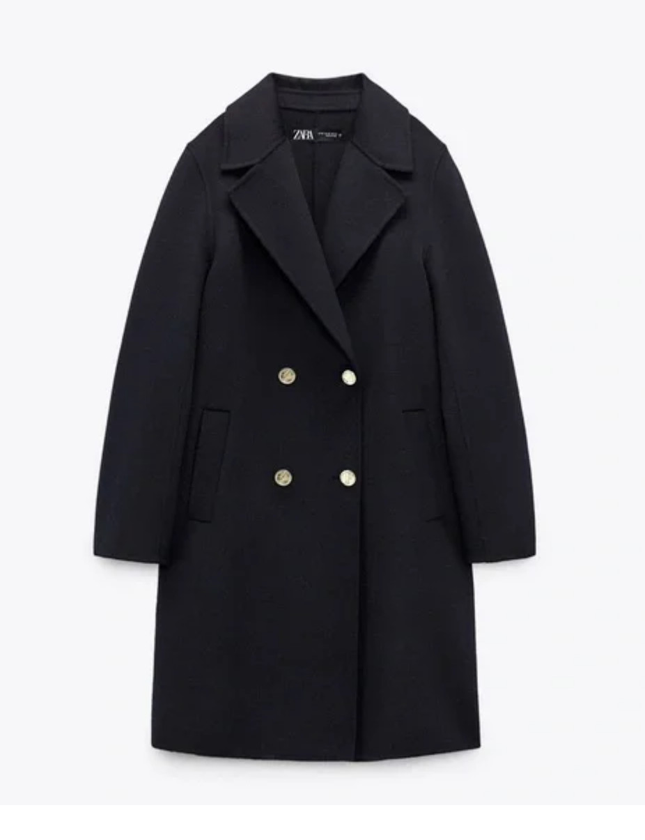 Zara DOUBLE-FACED WOOL COAT Navy Blue DOUBLE-BREASTED XS BNWT image 3