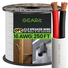 GearIT 16/2 Speaker Wire (250 Feet) 16AWG Gauge - in Wall Audio Speaker Wire Cab