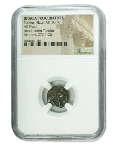 Judaea AE Prutah Pontius Pilate AD 26-36 NGC Certified Average Grade Roman Coin