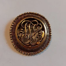 Vintage Karma Heavyduty Round Frame Swirl Monogram Gold Tone Scarf Ring Clip