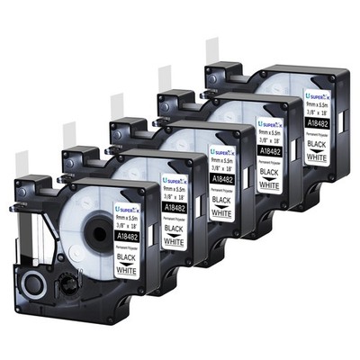 5PK 12mm 1/2'' Black on White IND Polyester Label Tape 18483 For Dymo Rhino 4200