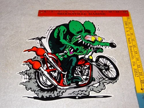 VINTAGE RATFINK RIDES MOTORCYCLE  12" PORCELAIN METAL RAT FINK GASOLINE OIL SIGN