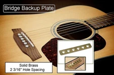 GUITAR BRIDGE BACKUP PLATE - 2 3/16" Hole Spacing - Brass Platemate - Luthier
