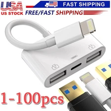 For iPhone to dual USB 3.0 Camera OTG Adapter with Charging Port for iPad Lot