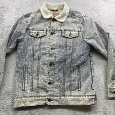 Vtg Brooklyn Cloth Denim Jacket Men Small Acid Wash Sherpa Fleece Trucker Coat