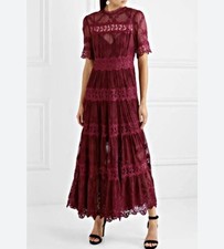 ZIMMERMANN Burgundy Dress, Size 1 Curacao Silk Lace Eyelet Tiered Dress