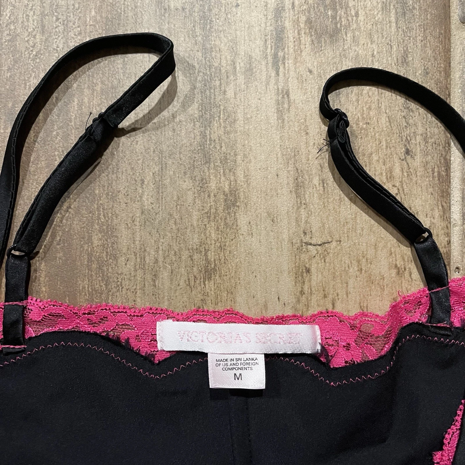 UNDERCOVER Mini lingerie vintage Victoria’s Secret abito slip donna M nero e rosa pizzo floreale