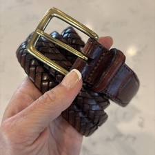 VTG Brighton X6607 Braided Brown Leather Belt Solid Brass Buckle Sz 46 Men's EUC