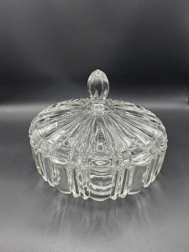 Vintage 1930 Anchor Hocking Old Cafe Clear Glass Candy Dish