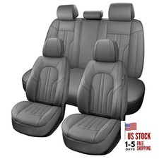 Car Seat Covers 5 Seats Comfortable Faux Leather Seat Covers for Full Set Grey