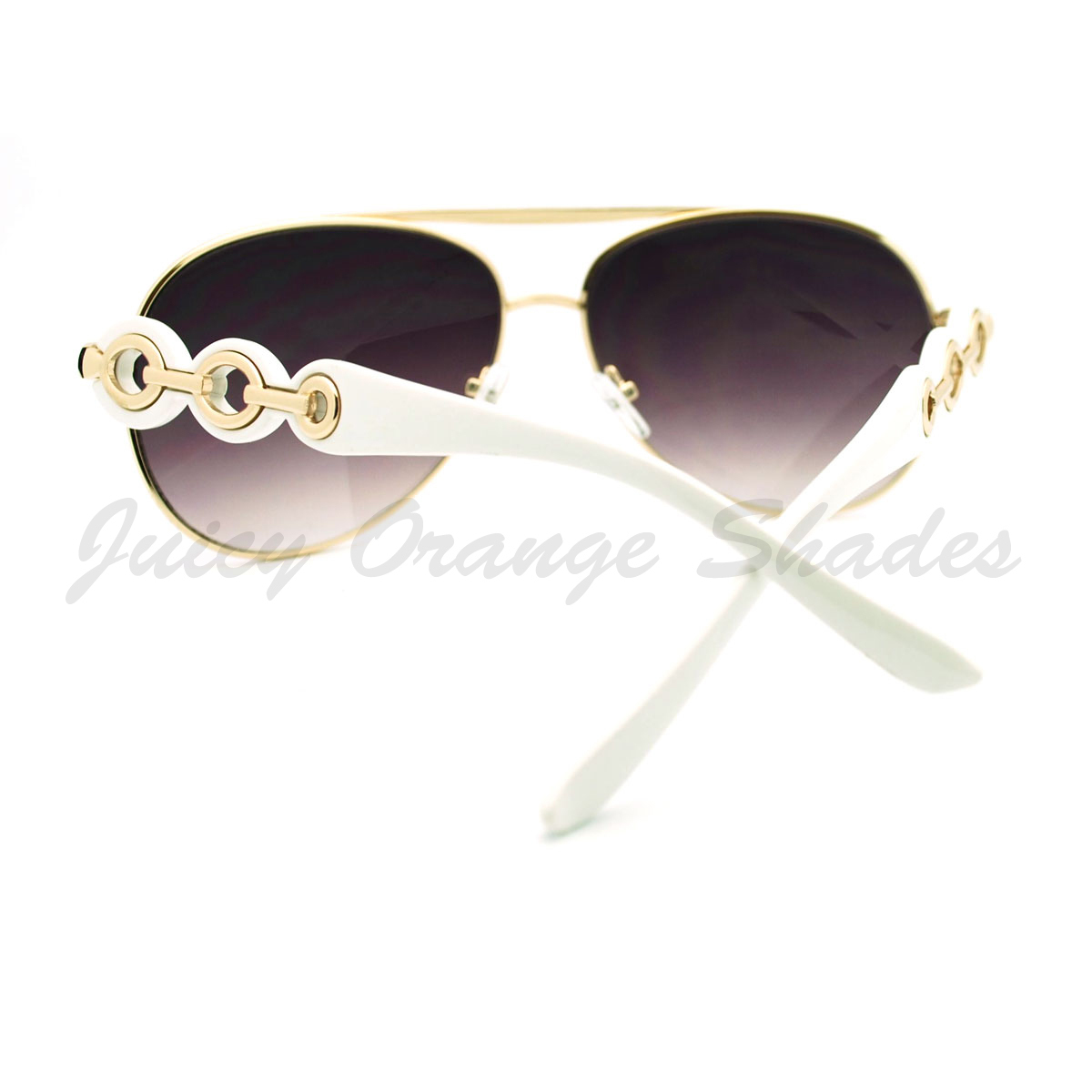 Women\'s Pilot Shield Sunglasses with Chain-link Temples Metal Shield Aviator Pilot Sunglasses in Rose Gold & White  main image 2