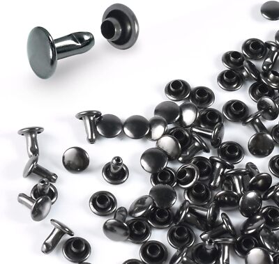 200Sets Leather Rivets 6mm Double Cap Rivets Tubular Metal Studs Leather Riv...