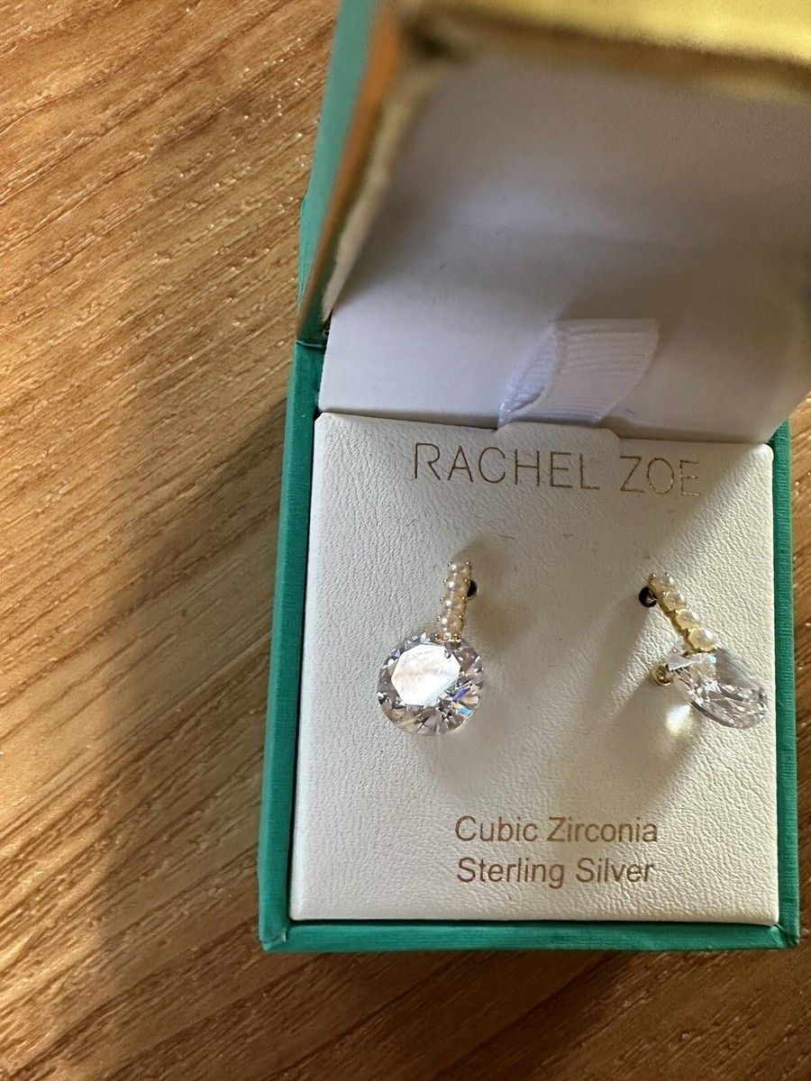 RACHEL ZOE STERLING SILVER CUBIC ZIRCONIA DANGLE BRILLIANT CUT CRYSTAL  EARRINGS