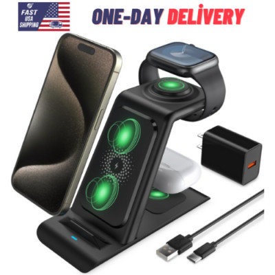 3 in 1 Wireless Charging Station Compatible for Apple Products Multiple Devices