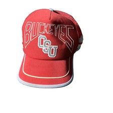 Ohio State Buckeyes Hat OSU Trucker 3 Stripe Snapback Mesh Red Made In USA VTG
