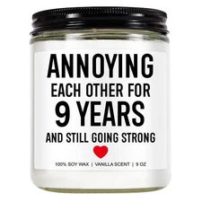 9 Year Anniversary Funny Scented Candle Gifts for Husband Wife Couple Pottery