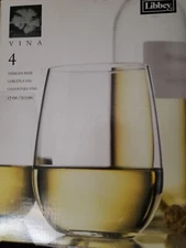 Libbey Vina Stemless Wine Glasses Goblets 17 Ounce Clear Set of 4