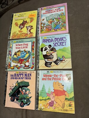 First Little Golden Books Lot of 6 Panda, Dump Truck, Pooh, Dog, Chip N Dale EUC