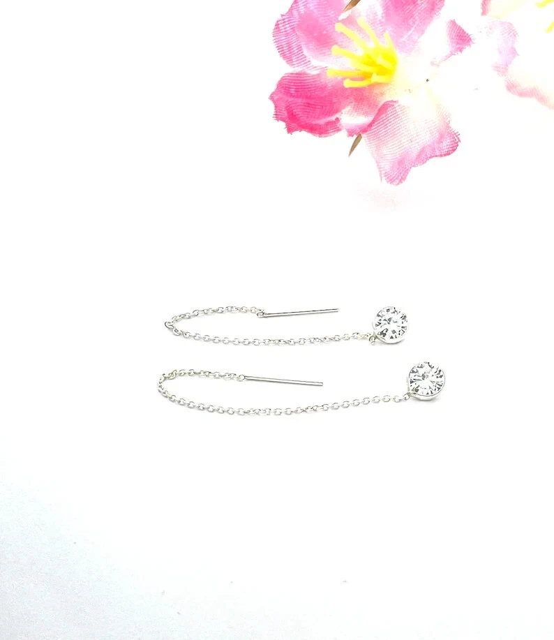 6Ct Round Certified White Moissanite Threader Earrings 925 Sterling Silver - Image 2 of 4