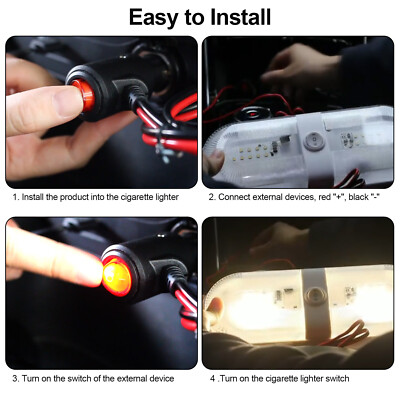 installing cigarette lighter socket in car 2X 12V-24V 3.28FT Car Cigarette Lighter Socket Plug Connector With On/Off  Switch