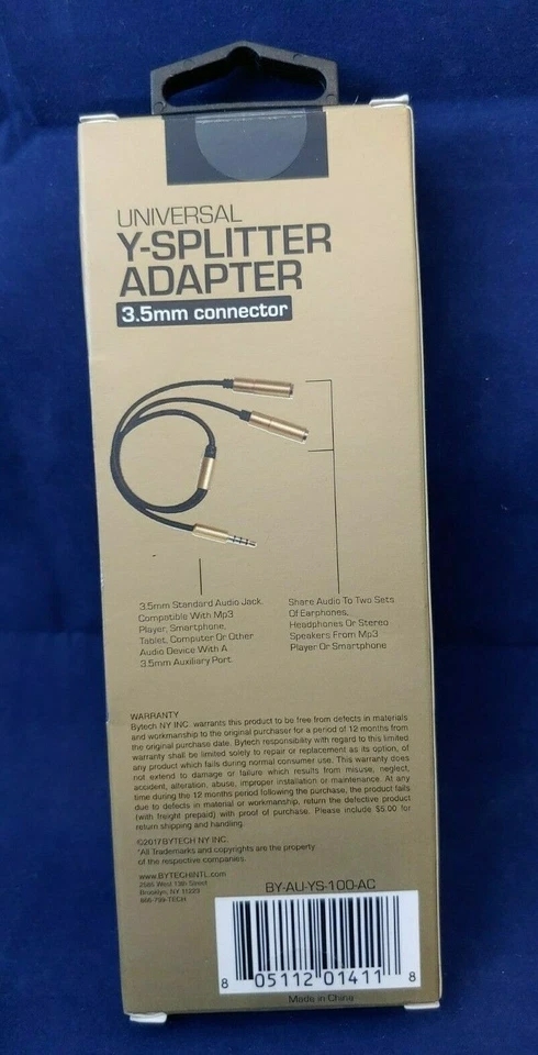 BYTECH UNIVERSAL Y-SPLITTER ADAPTER 3.5mm Connector- Gold (5402-5413) - Image 3 of 3