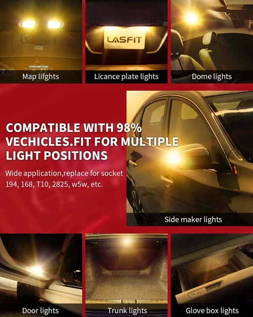 T10 194 168 LED Front Sidemarker Lights Bulbs Lamps for Chevrolet Corvette Amber — 第 2/4 张图片