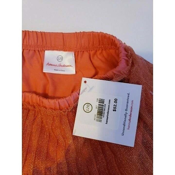 Falda Hanna Andersson Niñas Talla 120/6-7 Naranja Brillante Nueva Foto 4 de 4