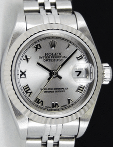 ROLEX-Ladies-18kt-White-Gold-amp-Stainless-DateJust-Silver-Roman-69174-SANT-BLANC
