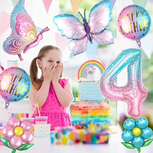 Butterfly Balloons 4Th Birthday Decorations for Girls Colorful Gradient Pink But - Picture 4 of 12