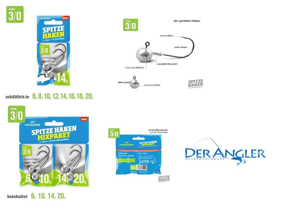 Lieblingsköder Spitze Haken 3/0 6g 8g 10g 12g 14g 16g 18g 20g Mixpaket Jigkopf