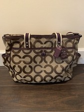 Coach Brown Op Art Signature Diaper Baby Tote Bag Purse Large Travel Carry On