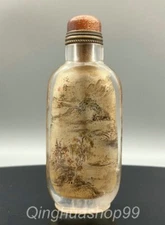 3.2" Old Chinese Marked Glass Inside Painted landscape Pattern Snuff Bottle