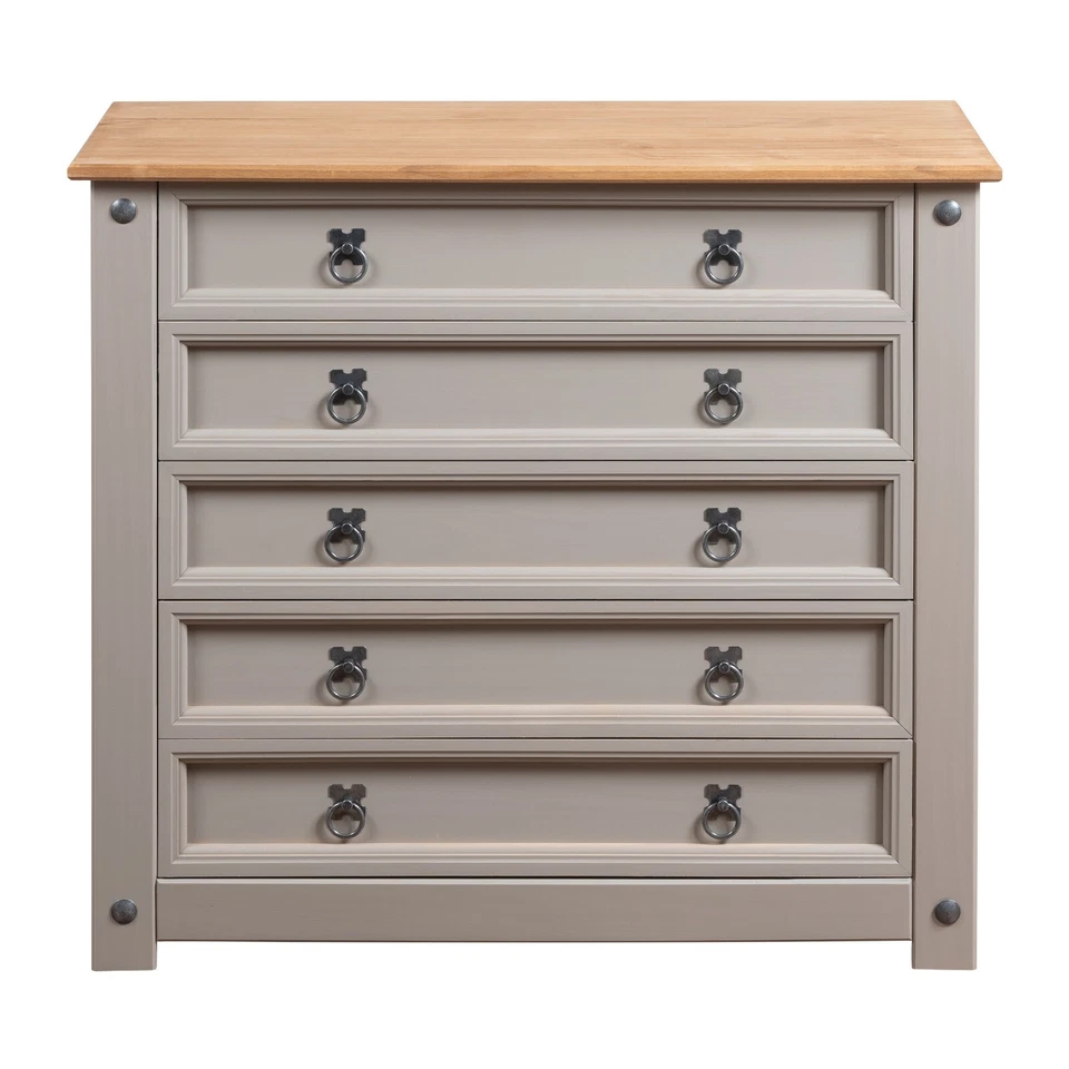Corona Grey Chest of Drawers 5 Drawer Wax Mexican Solid Pine - Image 2 of 4