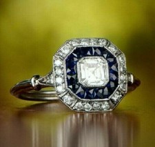 Asscher Cut 2.70Ct Diamond White Gold Finish Engagement Ring Simulated in Size 9