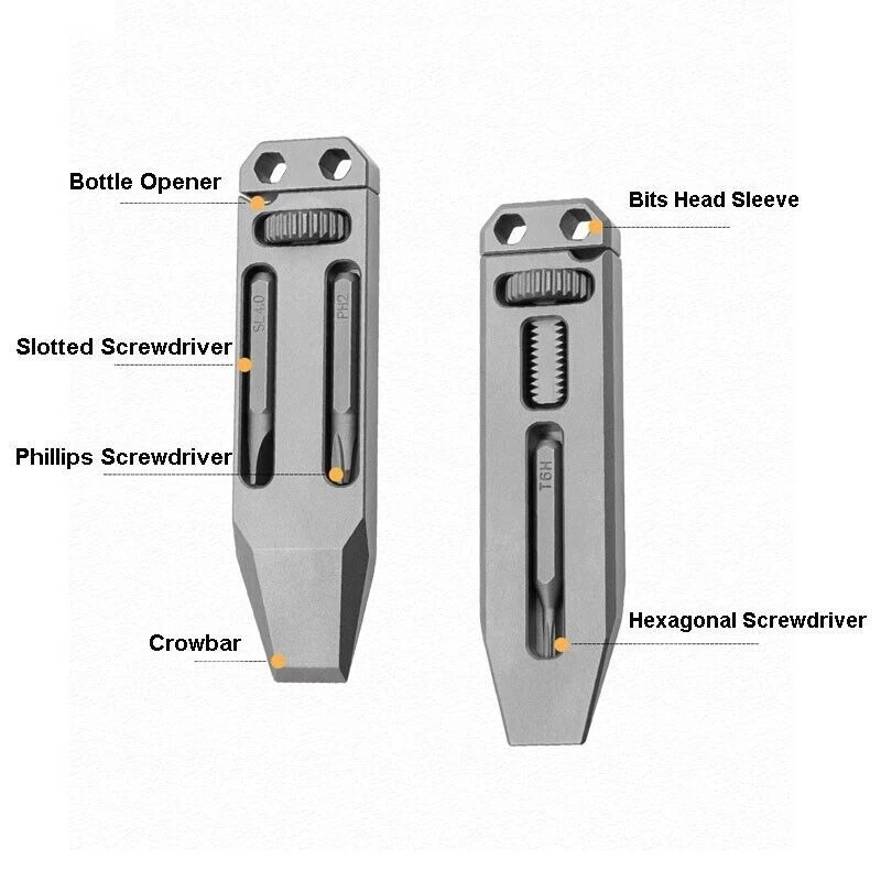 Mini Titanium Multi Tools Adjustable Wrench Pocket EDC Pry Bar Crowbar with Bits - Image 4 of 4