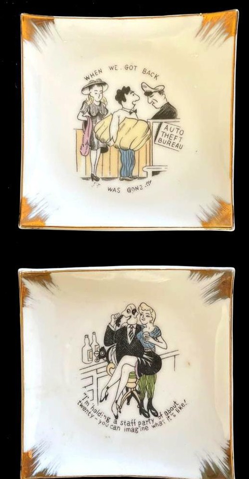 Cheeky vintage 'Dixie' novelty ashtrays from Japan — the kind of gloriously inappropriate mid-century kitsch that stops a dinner party cold.