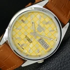VINTAGE REFURBISHED SEIKO 5 AUTOMATIC JAPAN MENS YELLOW DIAL WATCH a440453-1