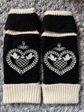 Vivienne Westwood Knit Arm Cover Gloves Heart Embroidery Black White Used Auth