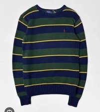 POLO RALPH LAUREN Jungen gestreifter Pullover blau grün Zopfmuster Größe 8-10 Jahre 