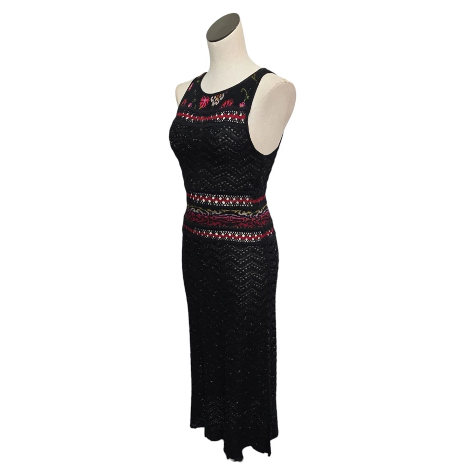 Cecilia Prado Black Floral Crochet Midi Dress Size Petite Small Whimsigoth Sheer - Image 3 of 4