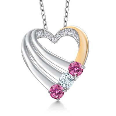 925 Silver and 10K Yellow Gold Pink Moissanite and Aquamarine and White Lab
