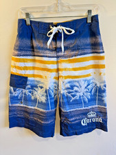 Corona Swim Trunks Men's Small Boardshorts Mesh Lined Palm Trees Drawstring 90s