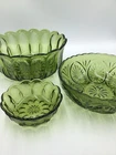 3 V’tge💚Anchor Hocking Etched Avocado Green Bowl Set- Variety Sizes- EUC