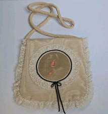 Women's Vintage Handmade Victorian Lady Ivory Satin Lace Crossbody Purse Bag