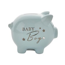 Baby Ceramic Piggy Money Bank with Silver Wording - baby Boy / Blue