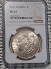 1921-P  $1  MORGAN SILVER DOLLAR  "PHILADELPHIA"  NGC MS62